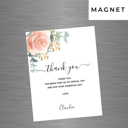 Rose gold florals magnetic thank you card