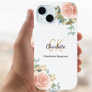 Rose gold florals monogram elegant iPhone 16 pro case