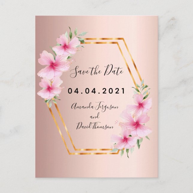 Rose gold florals wedding Save the Date Announcement Postcard (Front)