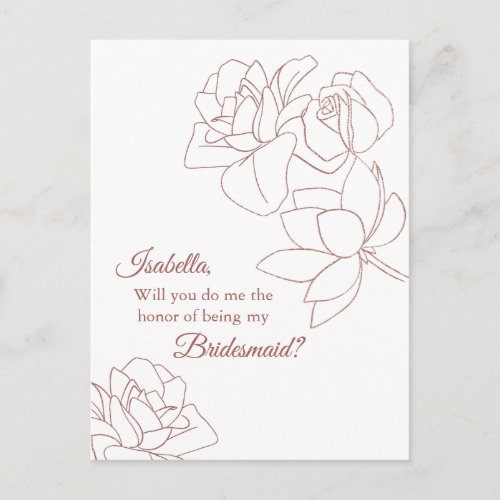 Rose Gold Flower Elegant Chic Bridesmaid Proposal Postcard