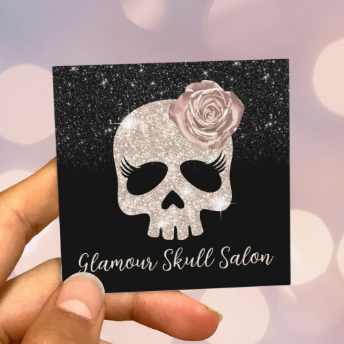 Rose Gold Flower Glitter Skull Beauty Salon  SPA Square Business Card