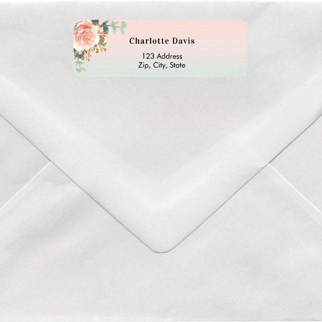 Rose gold flower green return address label (Creator Uploaded)