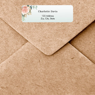 Rose gold flower green return address label