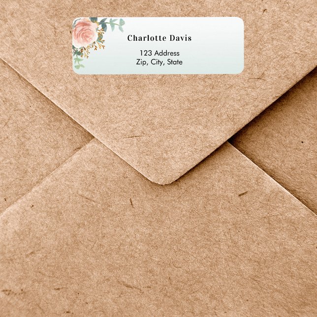 Rose gold flower green return address  label (Creator Uploaded)