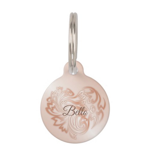 Rose Gold Flower Heart Pet ID Tag