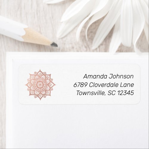 Rose Gold Flower Mandala Return Address Label