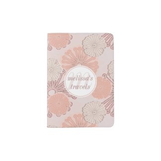 Rose Gold Flower Pattern & Monogram Passport Holder