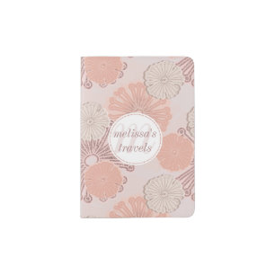 Rose Gold Flower Pattern & Monogram Passport Holder