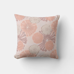 Rose Gold Flower Pattern & Monogram Throw Pillow