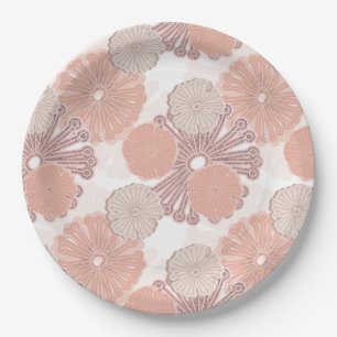 Rose Gold Flower Pattern Paper Plates