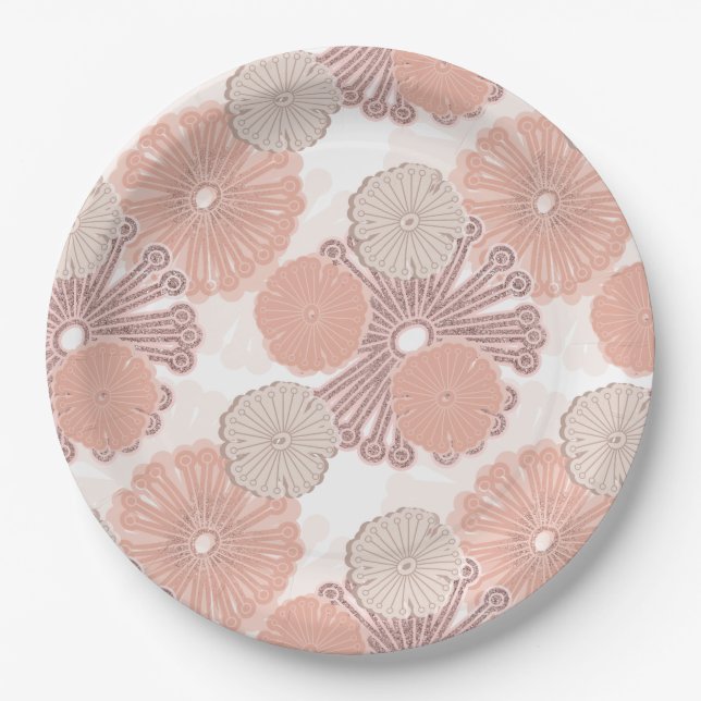 Rose Gold Flower Pattern Paper Plates (Front)