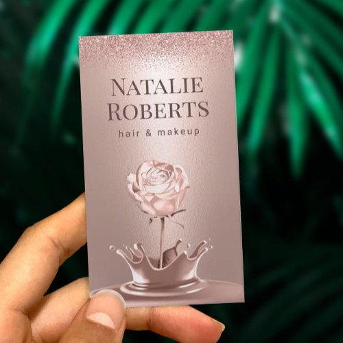 Rose Gold Flower Splash Hair Stylist Makeup Artist Business Card