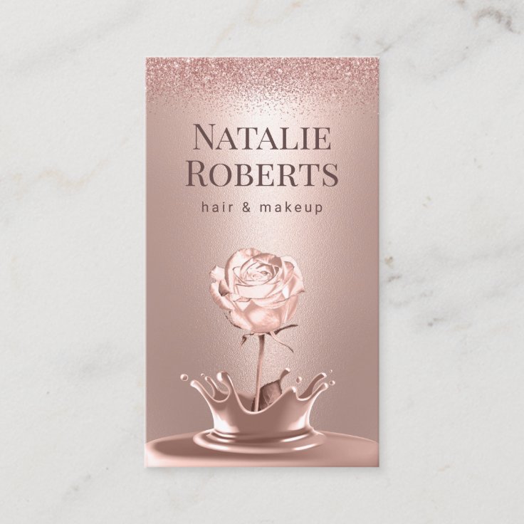 Rose Gold Flower Splash Hair Stylist Makeup Artist Business Card Zazzle
