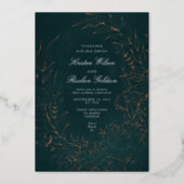 Rose Gold Flower Wreath Emerald Green Wedding Foil Invitation (Front)