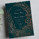 Rose Gold Flower Wreath Emerald Green Wedding Foil Invitation<br><div class="desc">This is part of a collection - if need help or more if please contact me

*real foil</div>