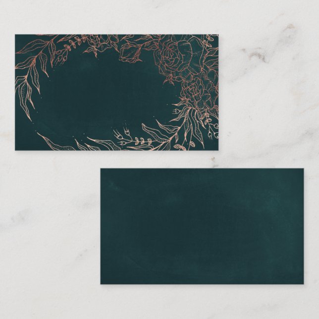 Rose Gold Flower Wreath Emerald Green Wedding Place Card (Front/Back)