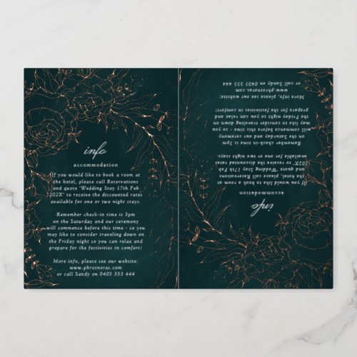 Rose Gold Flower Wreath Emerald TWO Foil Info Card