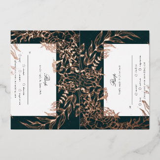 Rose Gold Flower Wreath Emerald TWO Foil RSVP Card