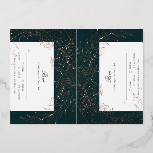 Rose Gold Flower Wreath Emerald TWO Foil RSVP Card