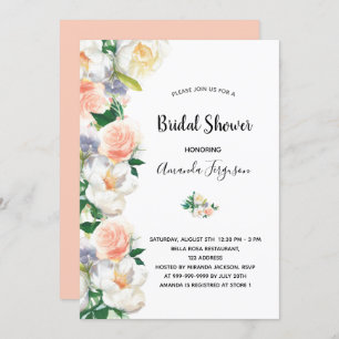 Rose gold flowers blush pink white bridal shower invitation