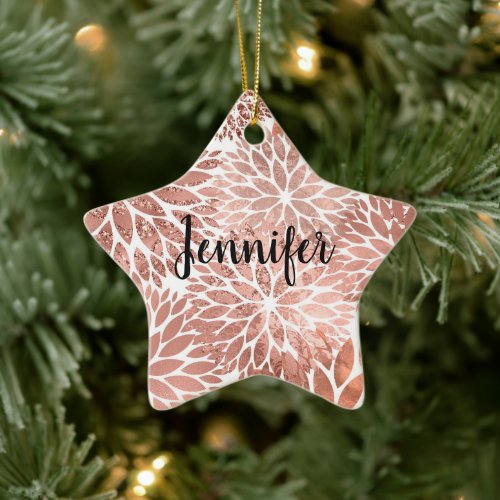 Rose Gold Flowers Ceramic Ornament