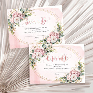 Rose Gold Flowers Eucalyptus Baby Girl Raffle Card