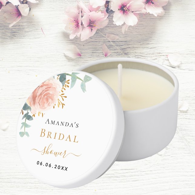 Rose gold flowers eucalyptus Bridal Shower Mini Candle Favors (Creator Uploaded)