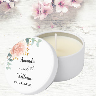 Rose gold flowers eucalyptus wedding mini candle favors