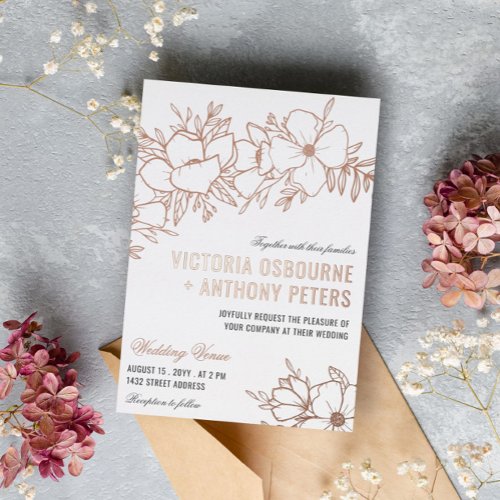 Rose Gold Flowers Floral Wedding Foil Invitation