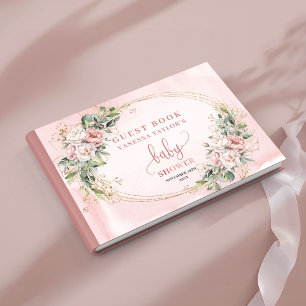 Rose Gold Flowers Greenery Baby Girl Shower Sign Guest Book