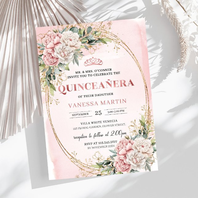 Rose Gold Flowers Greenery Quince Invitation (Rose Gold Flowers Greenery Quince Invitation)