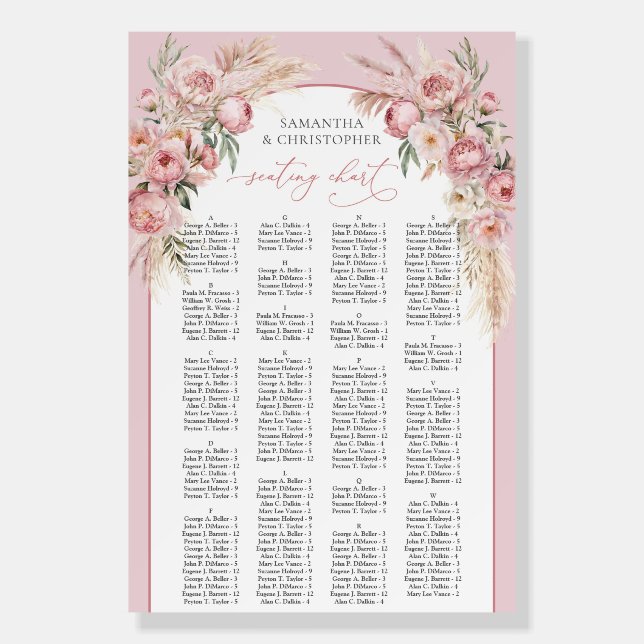 Rose gold flowers pampas boho arch alphabetical foam board (Front)