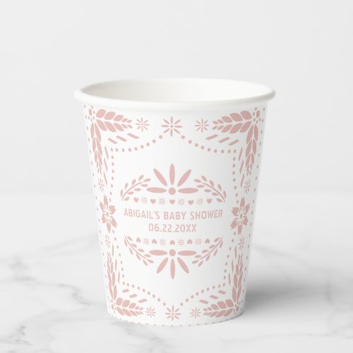 Rose gold flowers white papel picado baby shower paper cups