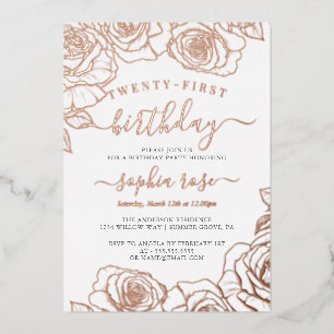 Rose Gold Foil 21st Birthday Invitation