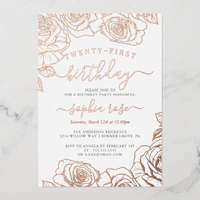 Rose Gold Foil 21st Birthday  Invitation (Front)