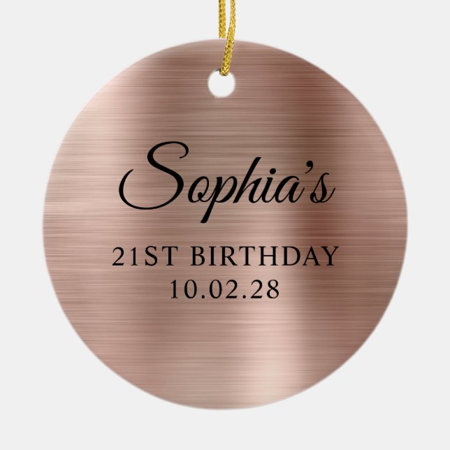 Rose Gold Foil 21st Birthday Photo Ceramic Ornament (Front)