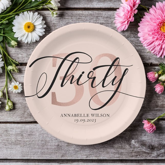 Rose Gold Foil 30th Birthday  Paper Plates (Creator Uploaded)