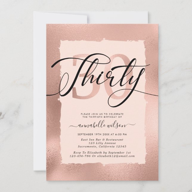 Rose Gold Foil 30th Birthday Photo  Invitation (Front)