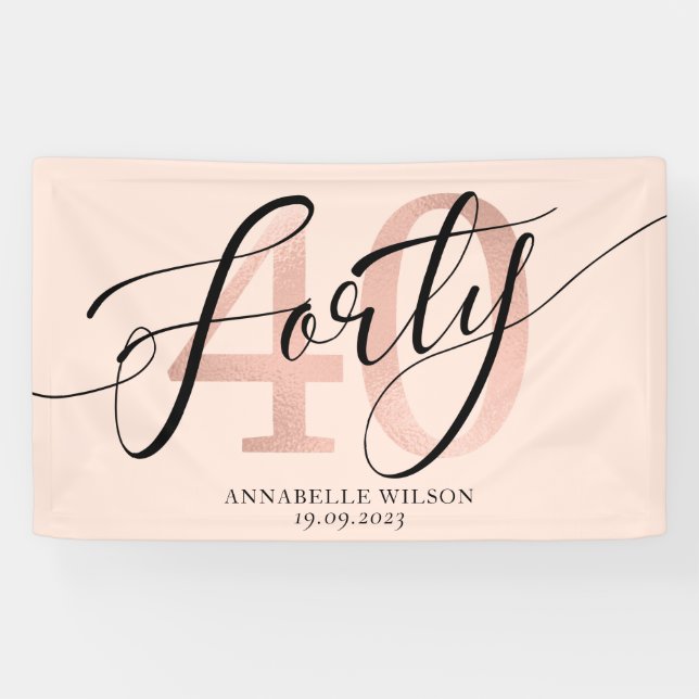 Rose Gold Foil 40th Birthday   Banner (Horizontal)