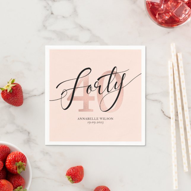 Rose Gold Foil 40th Birthday  Napkin (Insitu)