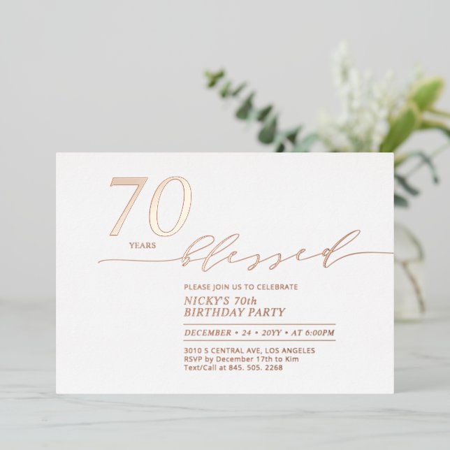 Rose Gold Foil | 70 Years Loved Birthday Party Invitation (Standing Front)