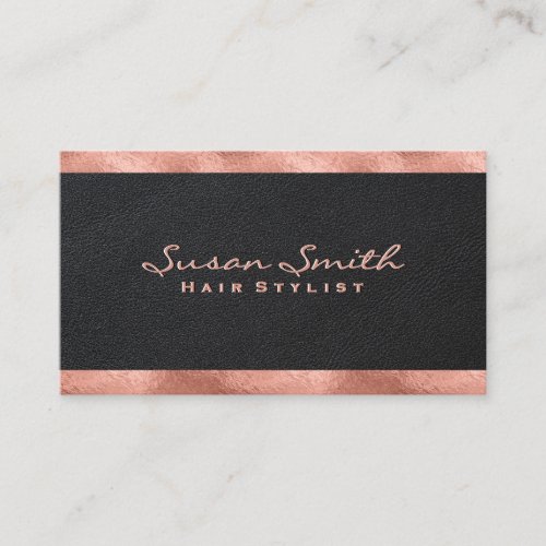 Rose Gold Foil Accent  Elegant Black Leather Business Card