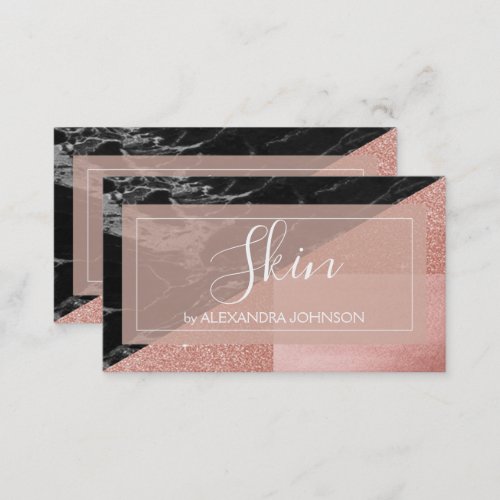 Rose Gold Foil and Black Marble Skin Care Business Card