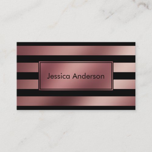 Rose Gold Foil and Black Striped Pattern Business Card