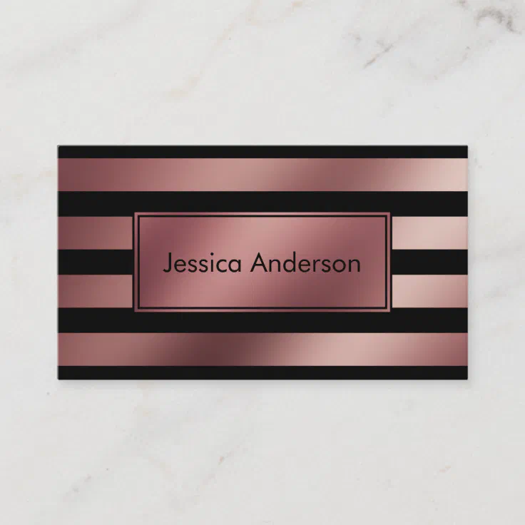 Rose Gold Foil And Black Striped Pattern Business Card 