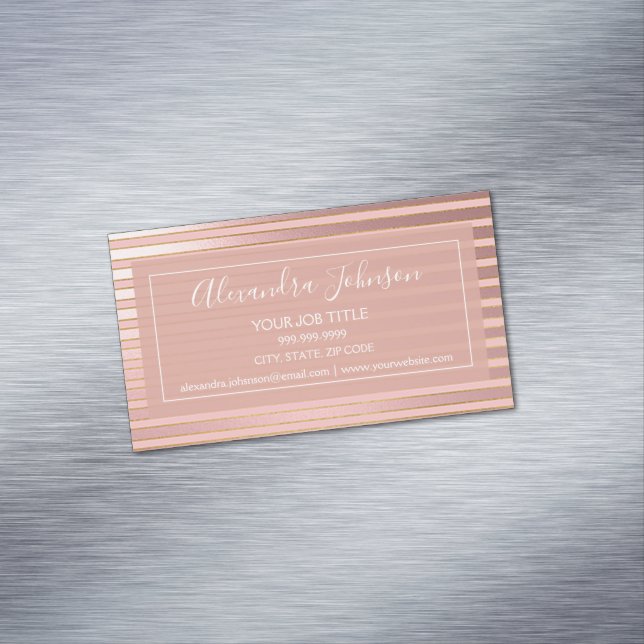 Rose Gold Foil and Burgundy Striped Professional Business Card Magnet (In Situ)