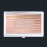 Rose Gold Foil and Burgundy with Gold Stripes Business Card Case<br><div class="desc">Blush Pink - Rose Gold and Burgundy Foil with Gold Stripes Consultant Modern Business Card Holder with white hand lettered typography for the monogram. The Elegant Rose Gold Foil and Burgundy Metallic Business Professional Card Holder can be customized for any profession. If the profession or name text does not fit...</div>