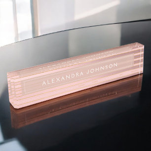 Rose Gold Foil and Burgundy with Gold Stripes Desk Name Plate