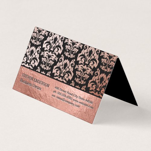 Rose Gold Foil and Damask Pattern Business Card