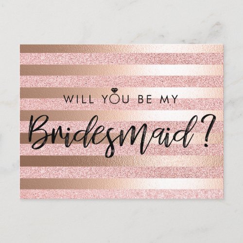 Rose Gold Foil And Glitter Bridesmaid Proposal Postcard